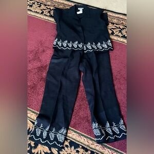 Blue Embroidered Wide-Leg Women’s Pants
